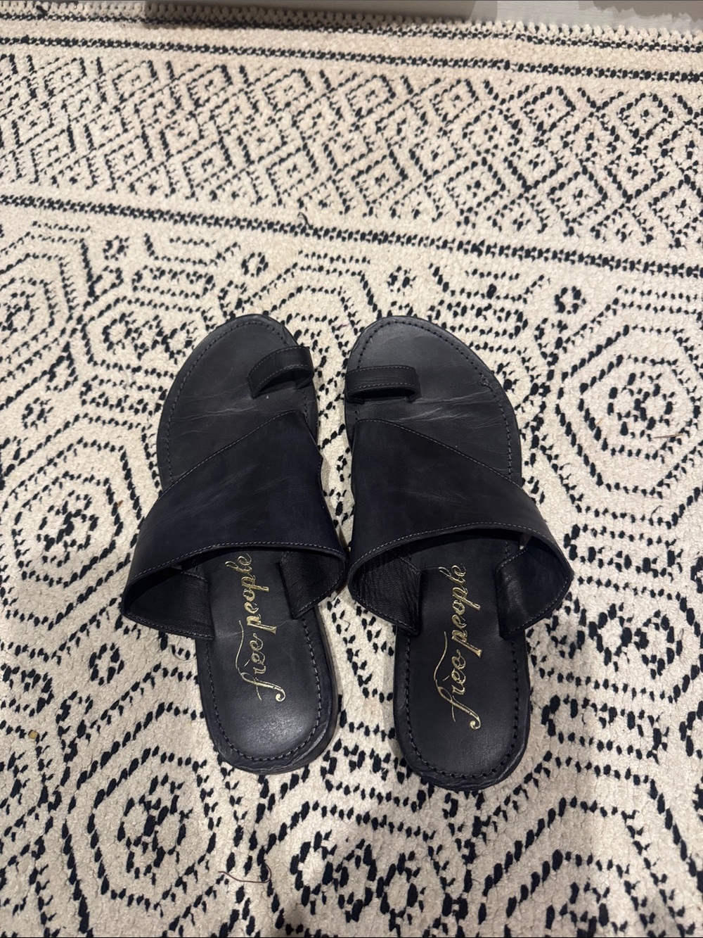 Free People Black Leather Crossover Slide Sandals